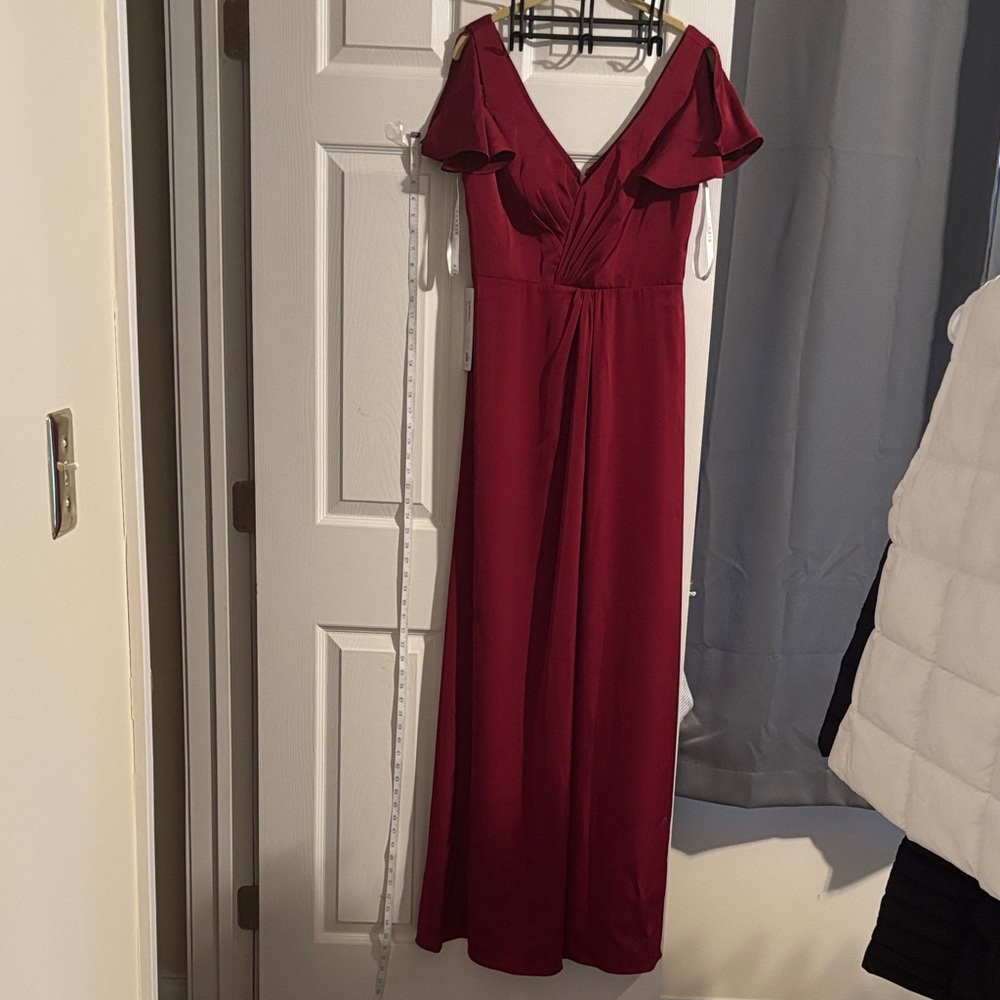 Azazie Soren Stretch Satin Dress (Color is Pomegranate)